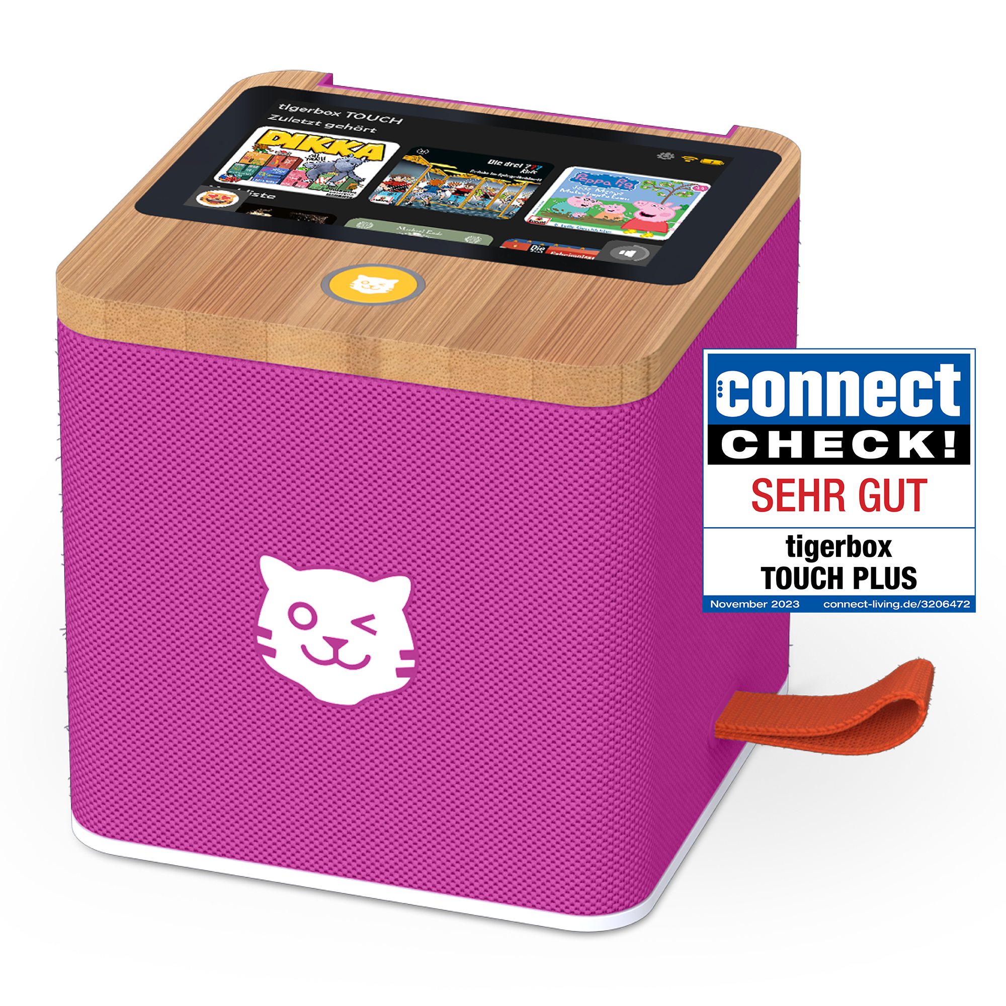 Detailaufnahme der tigerbox TOUCH PLUS in Lila - Frontansicht