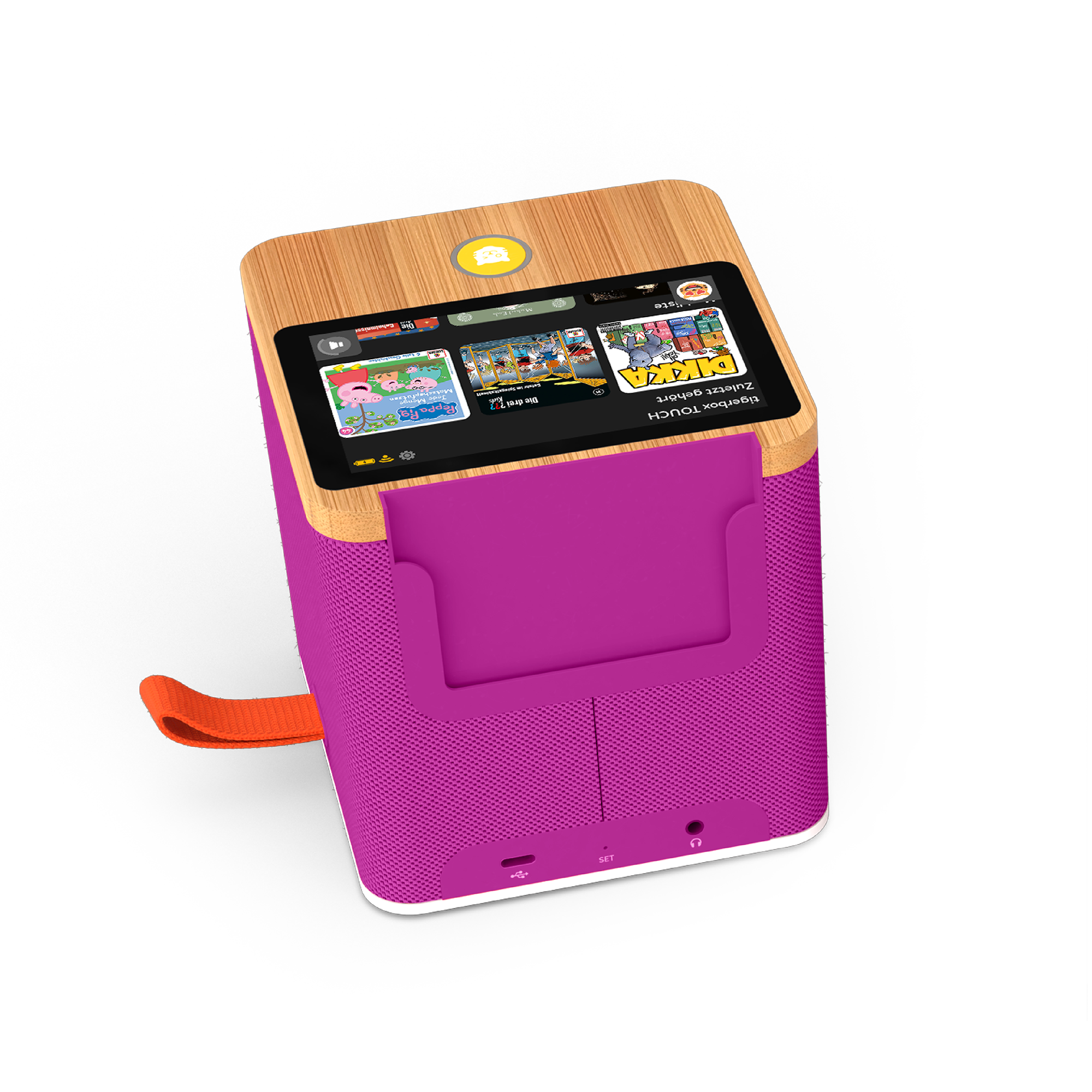 Detailaufnahme der tigerbox TOUCH PLUS in Lila - Rückansicht