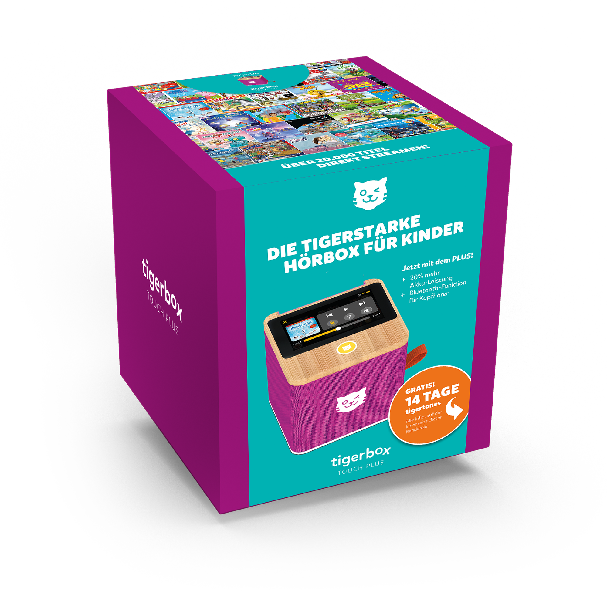 Detailaufnahme der tigerbox TOUCH PLUS Verpackung - Frontansicht