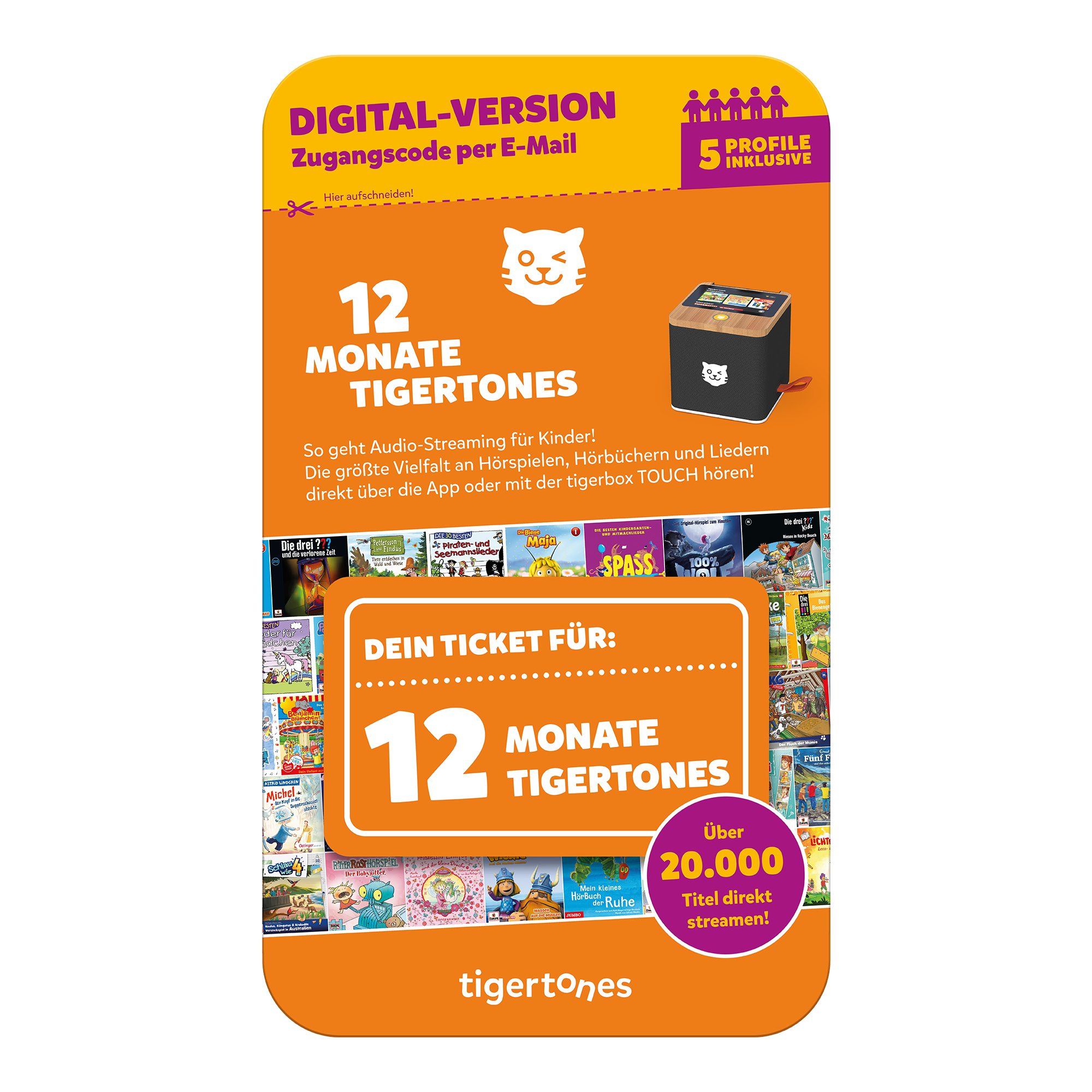 Digitales 12 Monate tigertones Ticket (E-Mail-Versand)